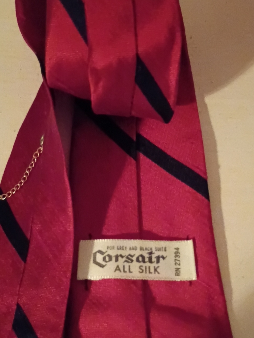 Corsair Red Silk Tie with Navy Diagonal Stripes